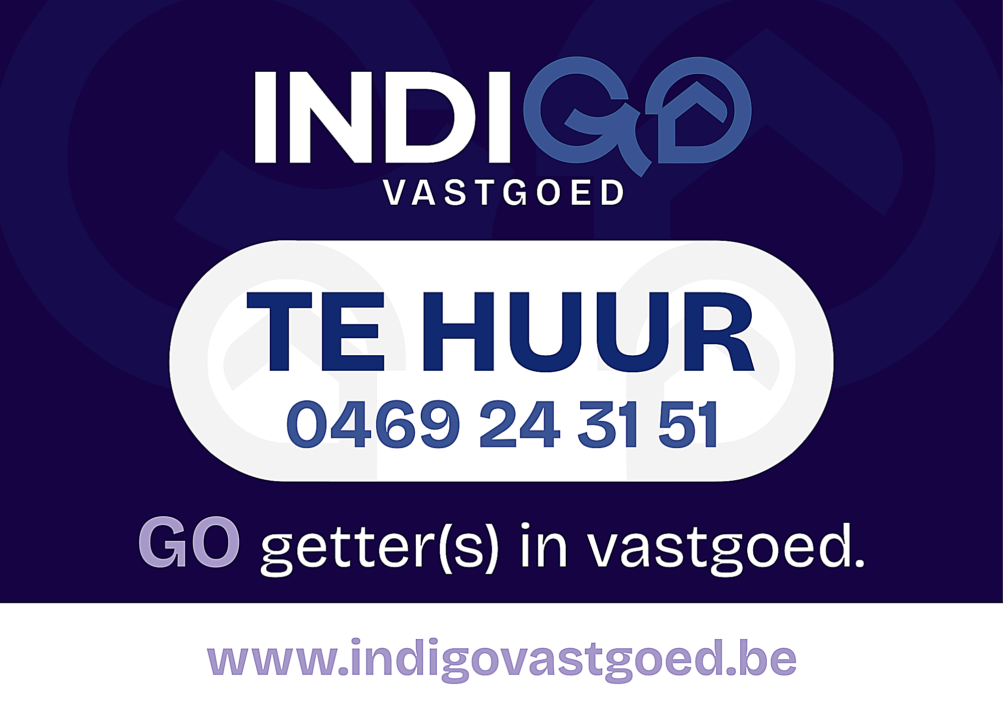 Het te huurbord van Indigo Vastgoed
